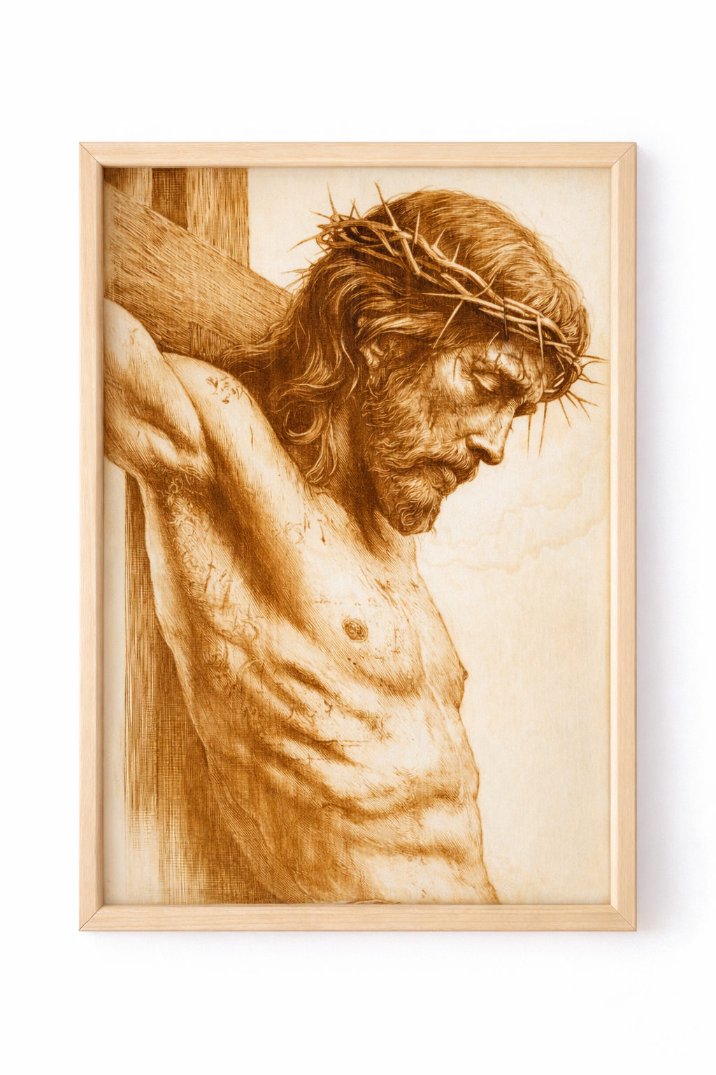 Cristo Crocifisso inciso su Legno Naturale
