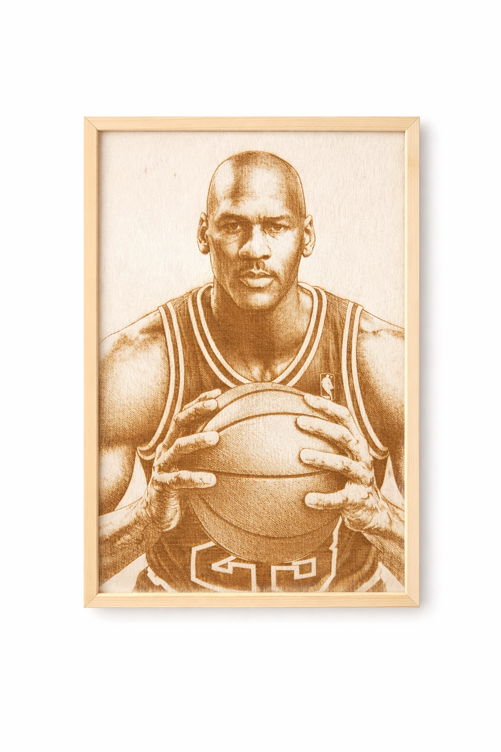Michael Jordan – Quadro inciso su legno naturale con cornice